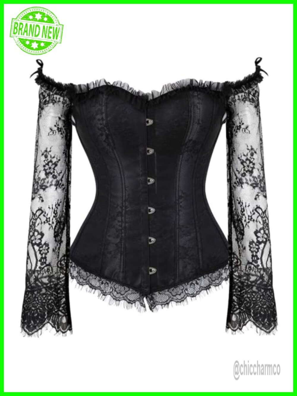 Off Shoulder Lace Sleeve Corset Top Bustier Hand Wash Corset Top